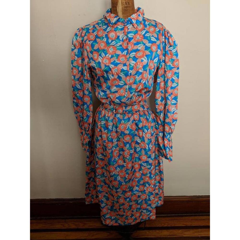 Corral and Blue Floral Long Sleeved Dress